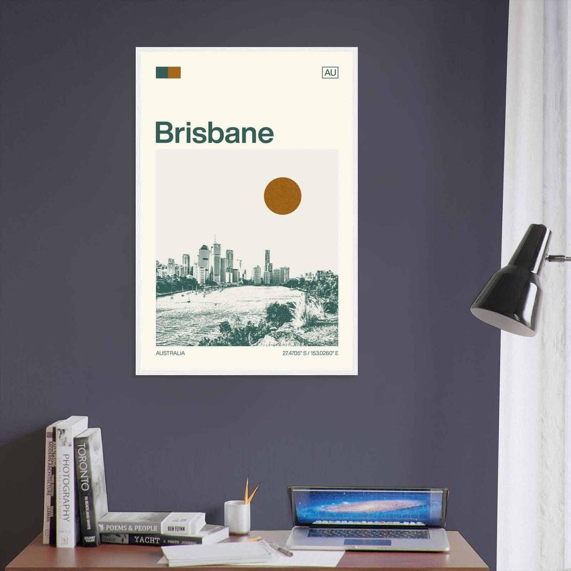 Brisbane Australia Duotone River and Sailboat View Travel Poster - Image 3