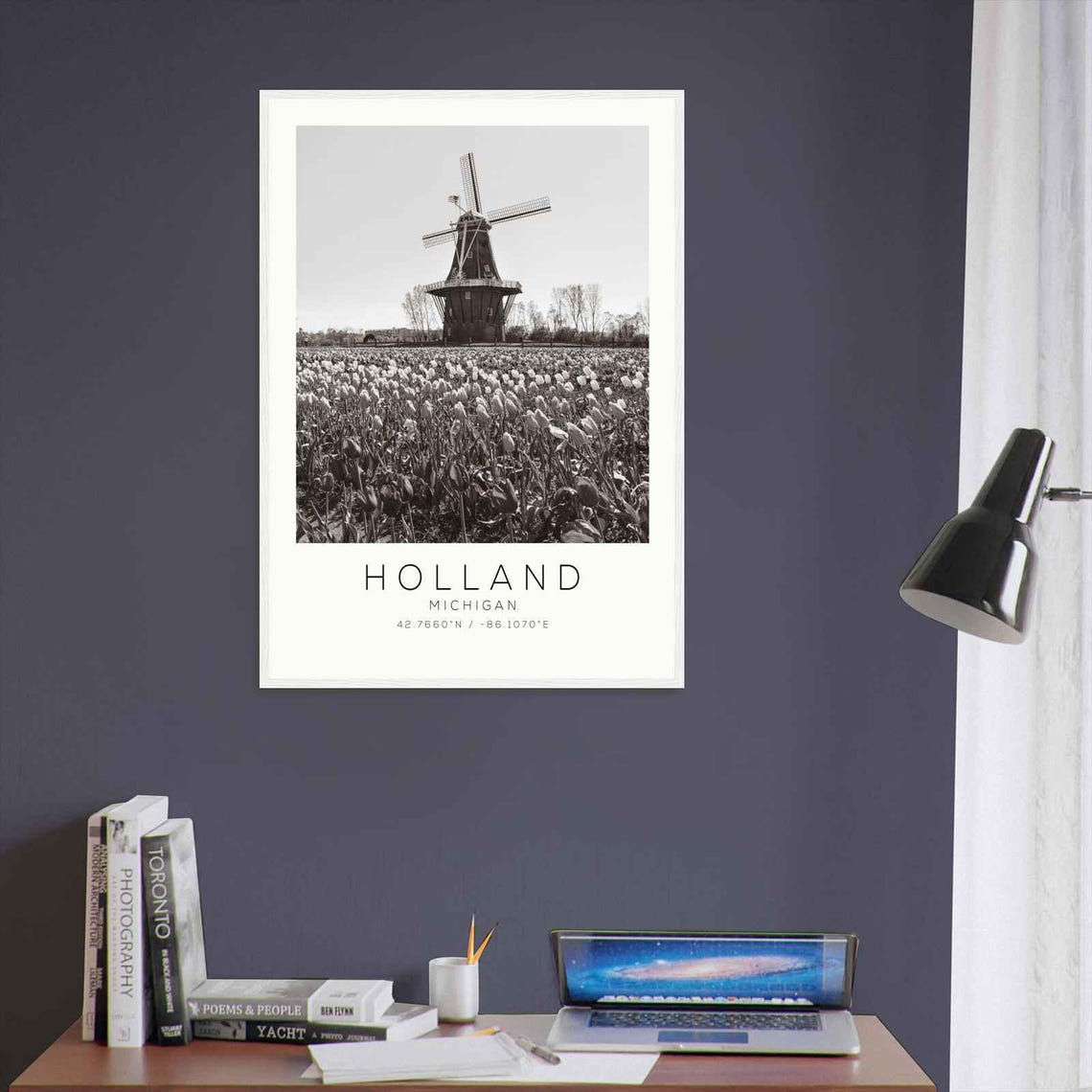Holland Michigan Tulip Fields Dutch Windmill Black White Travel Poster - Image 3