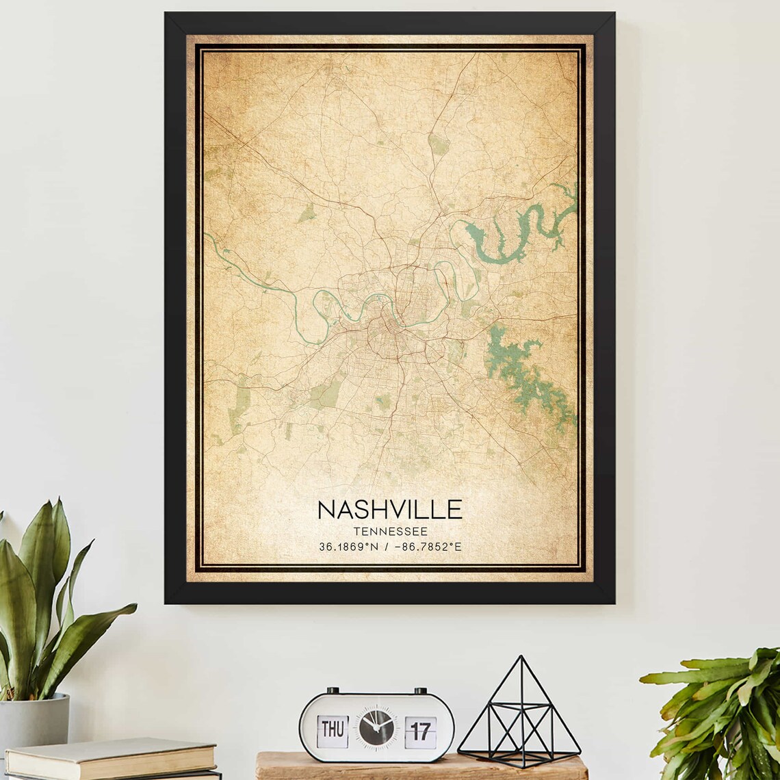 Vintage Nashville Tennessee Map, Travel Poster