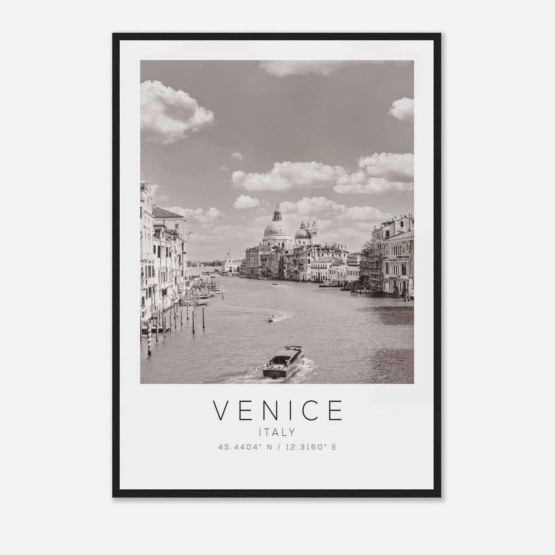 Venice Italy Grand Canal Water Taxi Boats Black White Poster