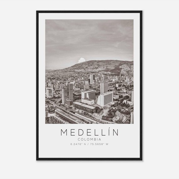 Medellin Colombia Mountain Backdrop Skyline Black and White Photo Poster