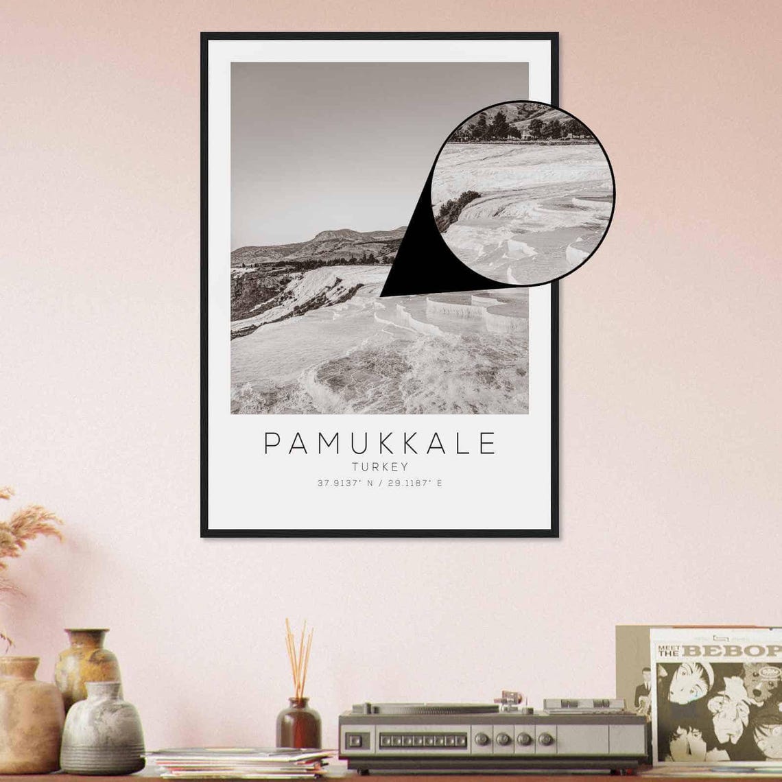 Pamukkale Turkey Travertine Terraces Black White Photo Poster - Image 4