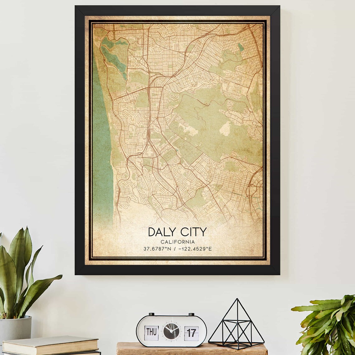 Vintage Daly City Map Poster, Custom Art Print