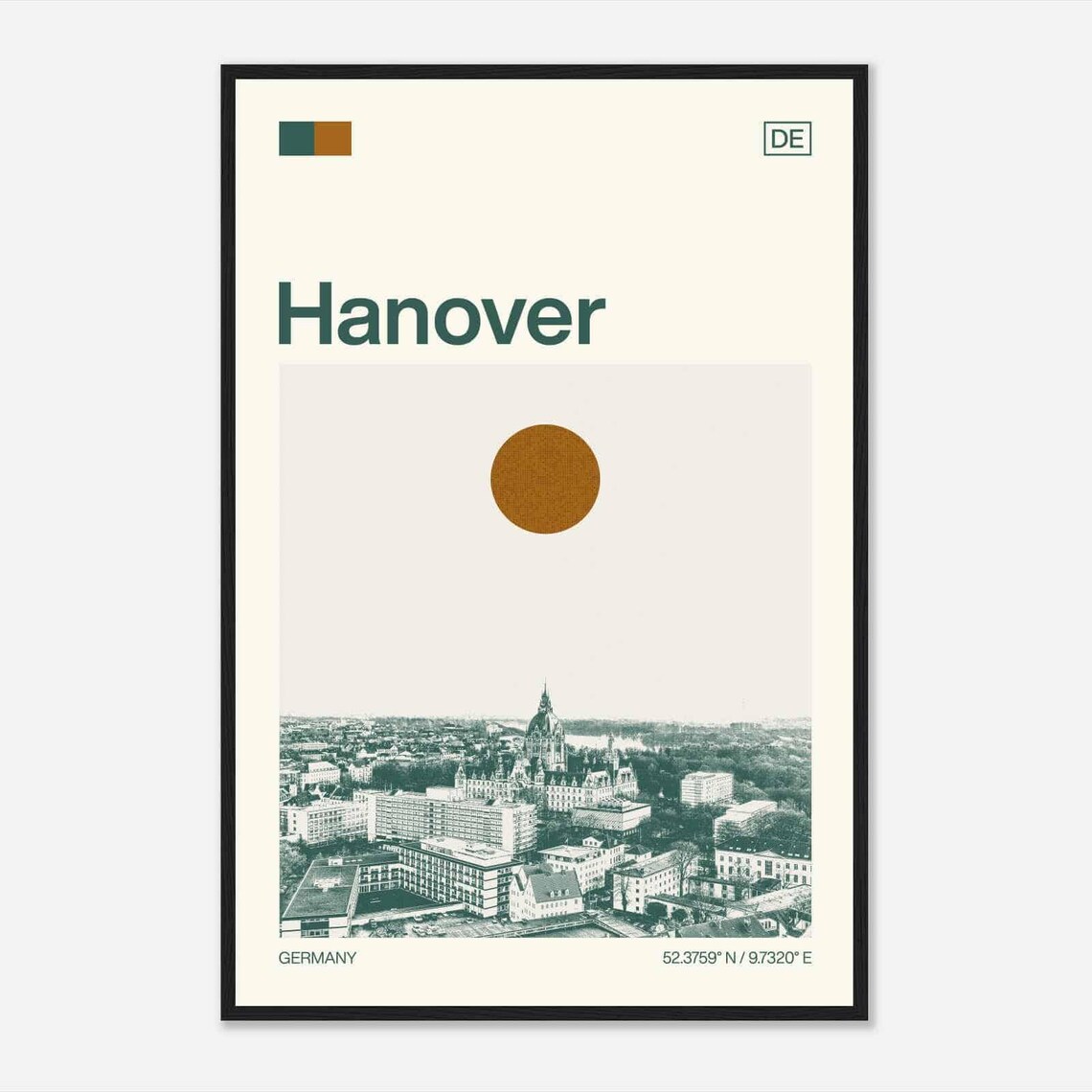 Hanover Germany City Town Hall Sun Minimalist Travel Art Poster