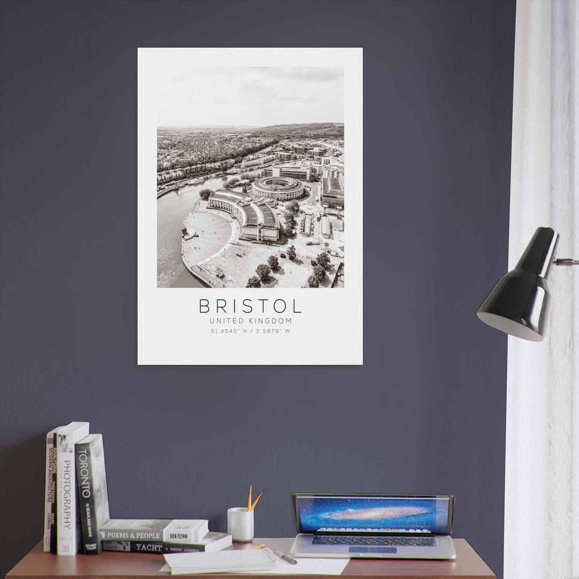 Bristol England Aerial Harbourside Black White Minimalist Poster - Image 3