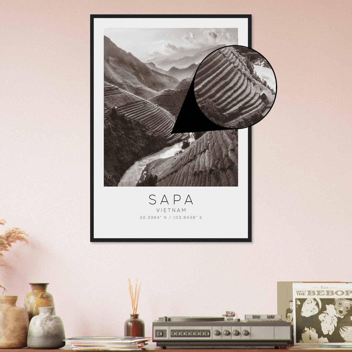 Sapa Vietnam Terraced Rice Fields Valley Black and White Travel Poster - Image 4