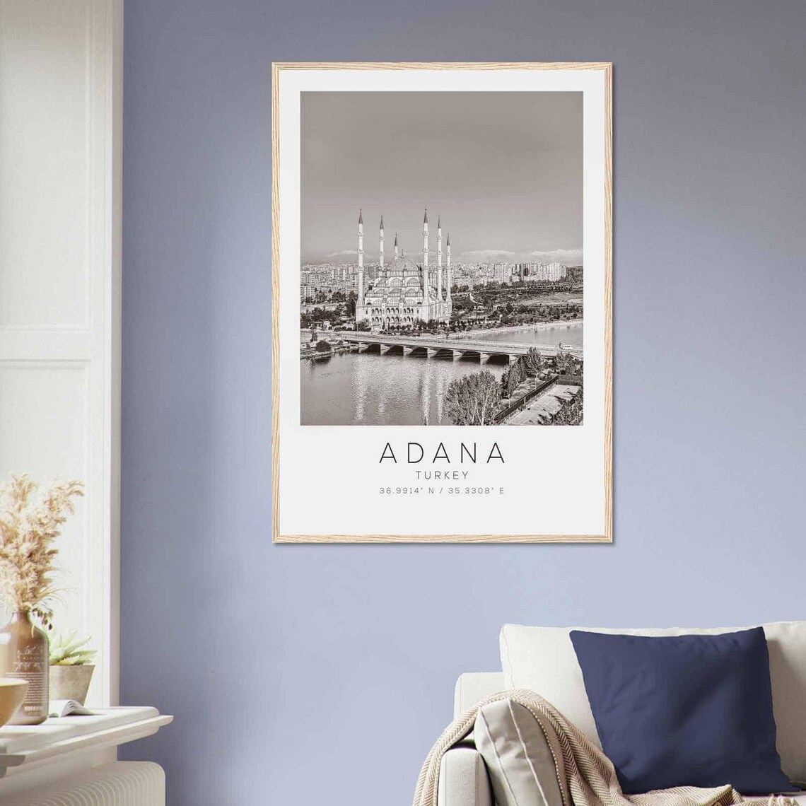 Adana Turkey Black White Grand Mosque Six Minarets River Travel Poster - Image 2