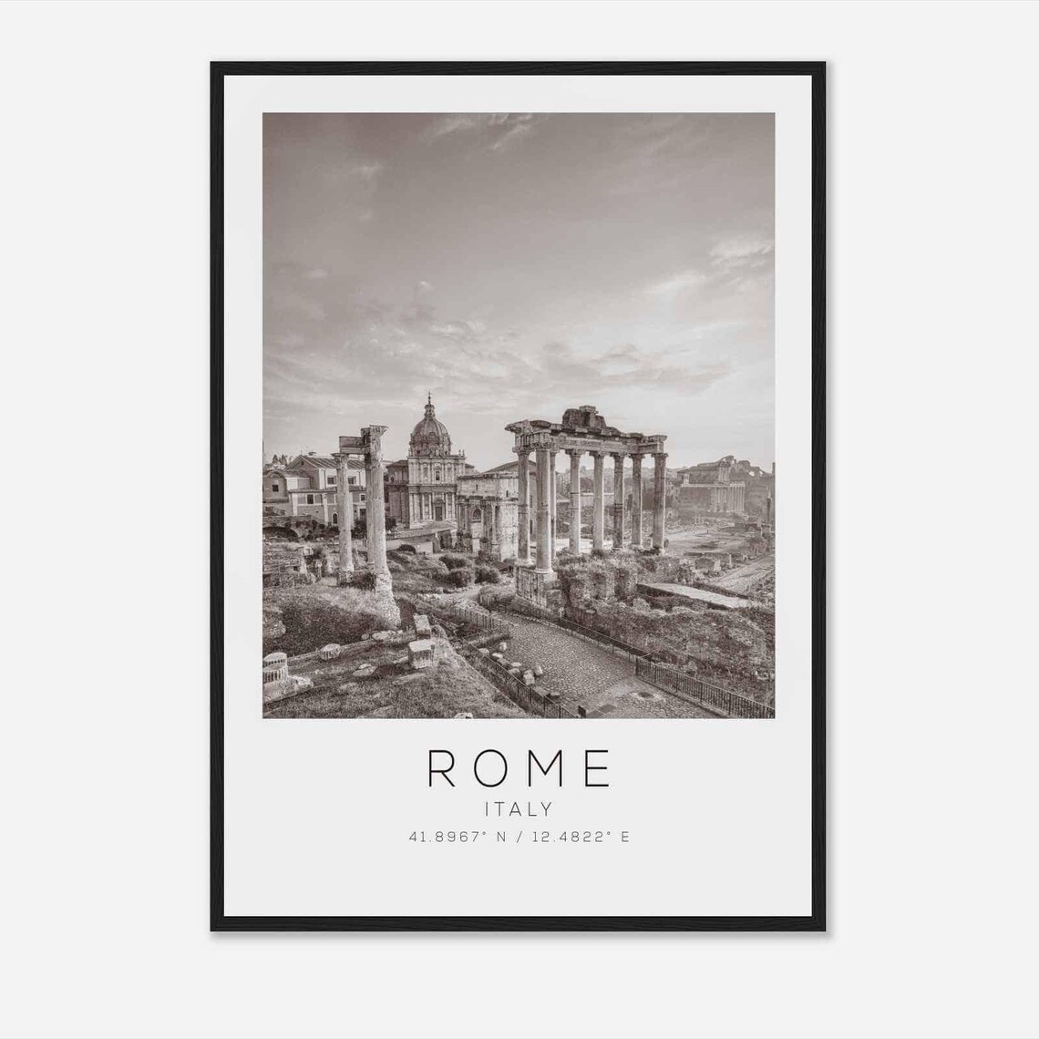 Rome Italy Roman Forum Ancient Ruins Black and White Travel Poster