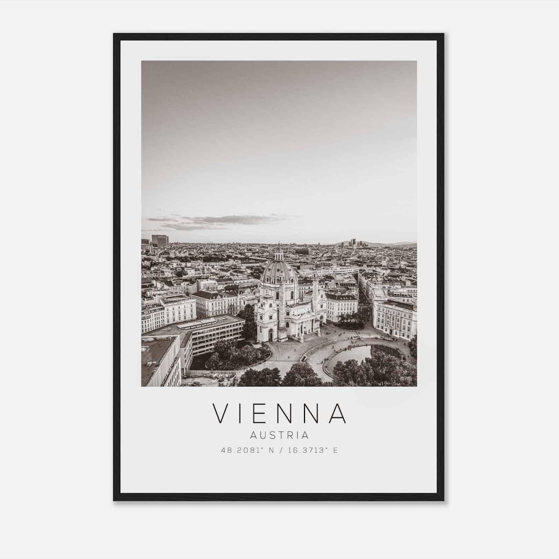 Vienna Austria Karlskirche Aerial City View Black White Poster