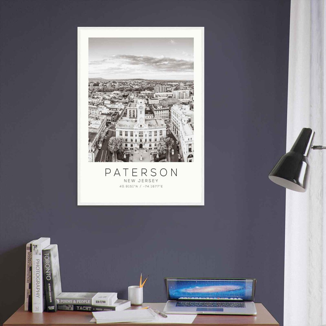 Paterson New Jersey Historic Clock Tower Aerial Black and White Photo Poster - Image 3