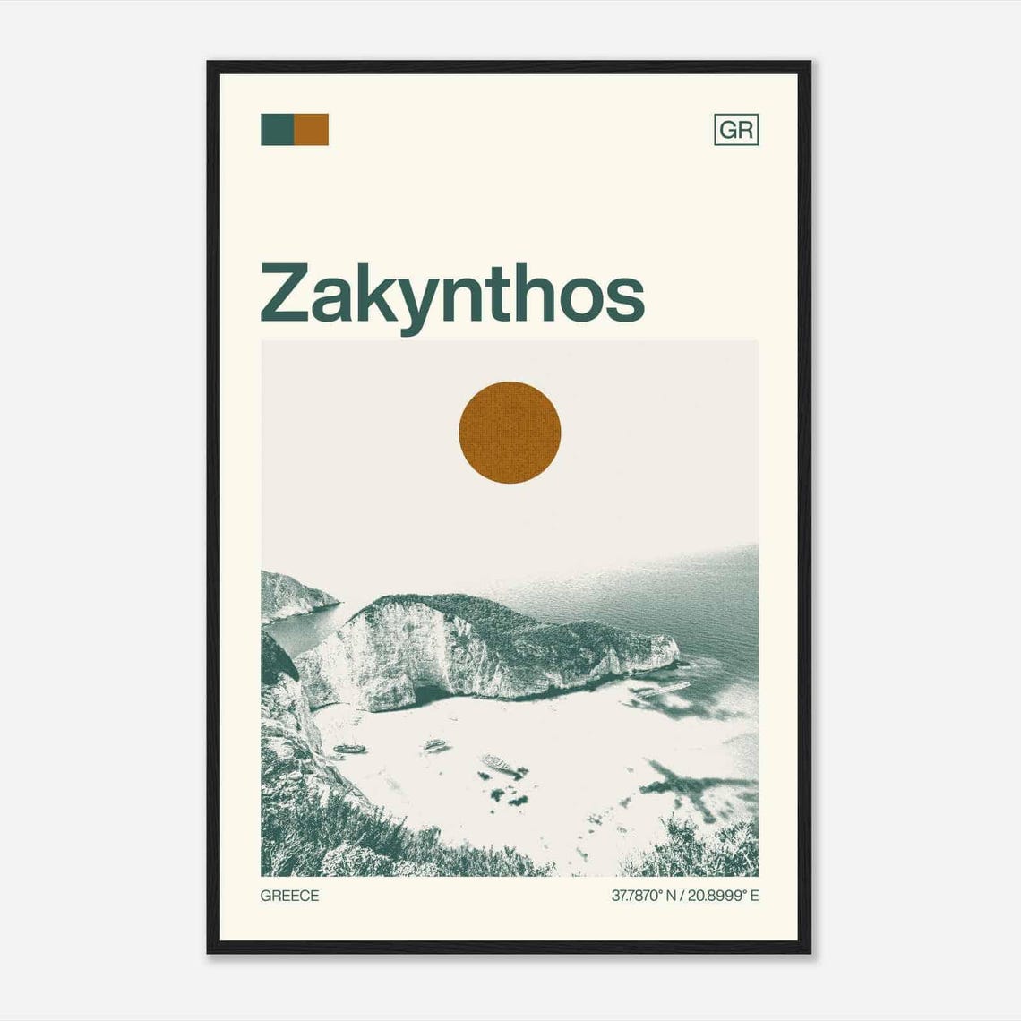Zakynthos Greece Minimalist Monochrome Shipwreck Beach Travel Poster