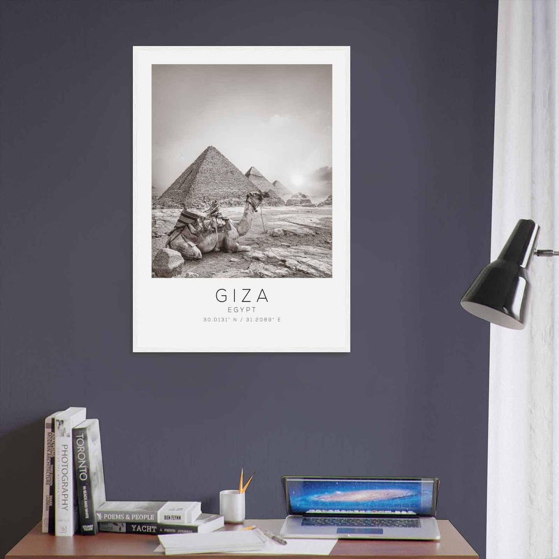 Giza Egypt Black and White Pyramids Camel Desert View Poster - Image 3