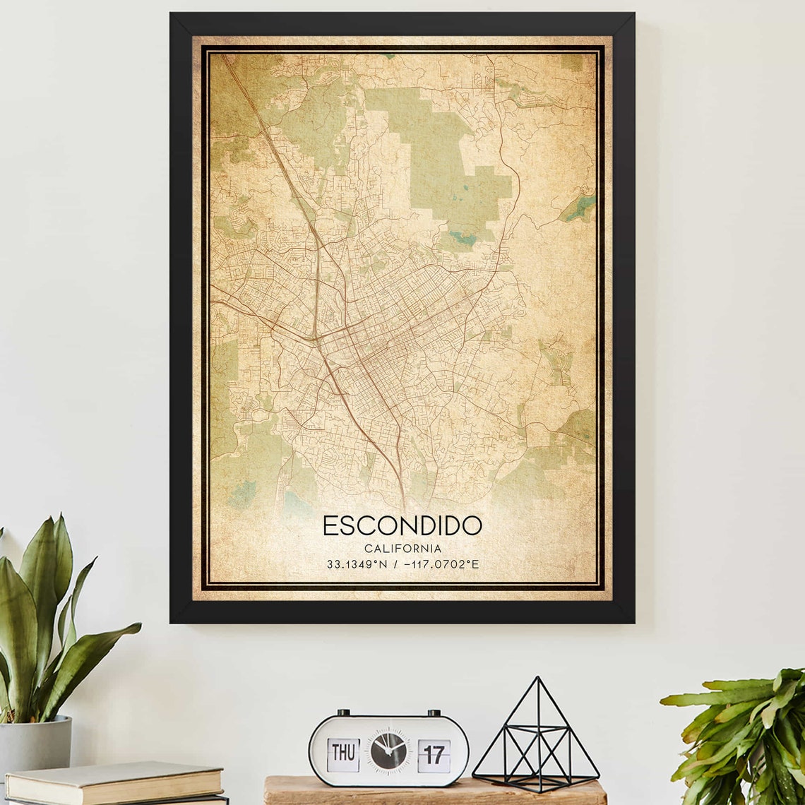 Escondido California Vintage City Map Antique Style Art Print