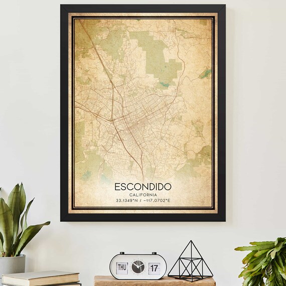 Escondido California Vintage City Map Antique Style Art Print