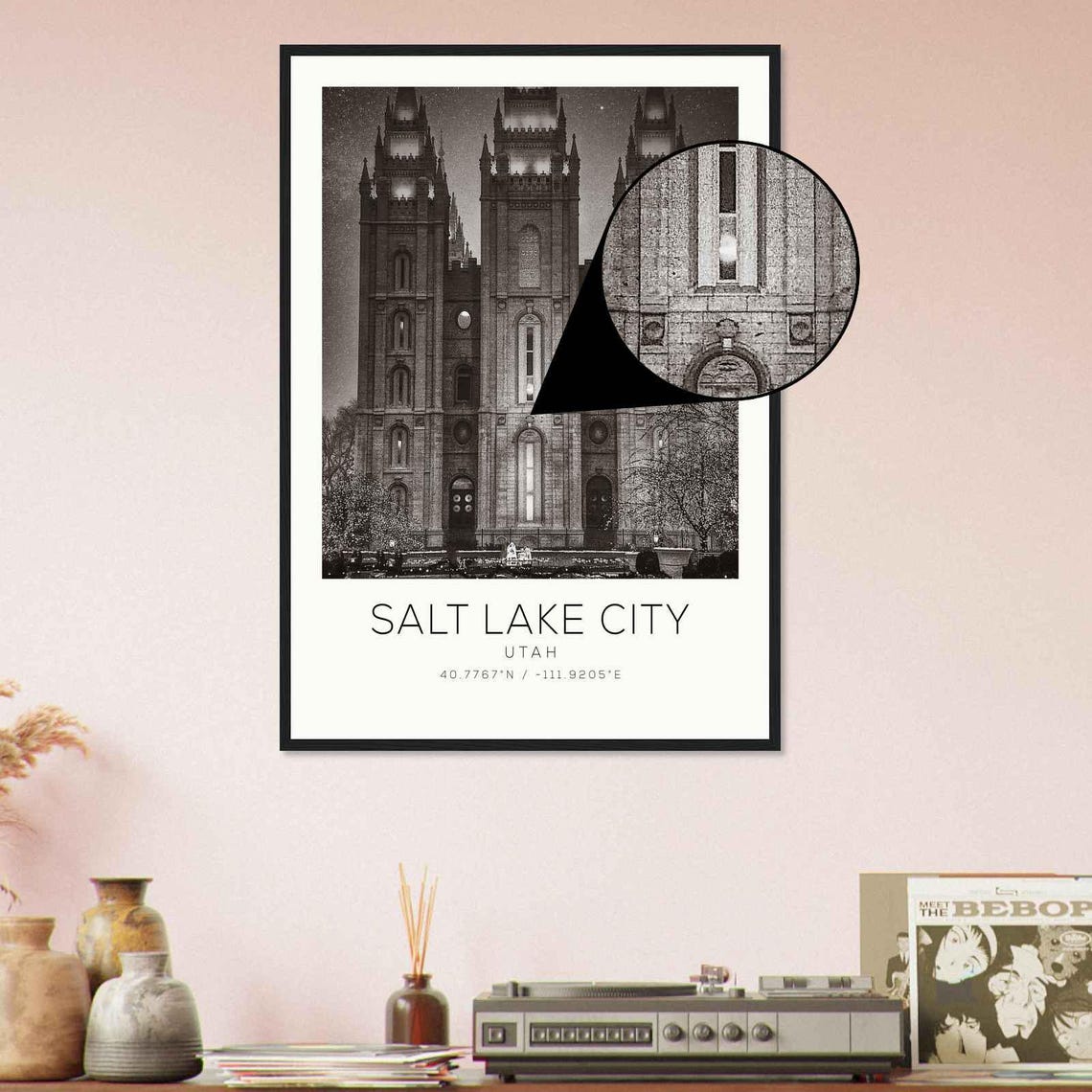 Salt Lake City Utah Temple At Night Dramatic Monochrome Poster - Image 4