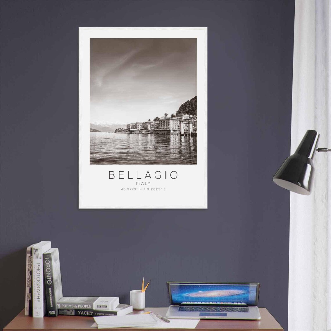 Bellagio Italy Lake Como Waterfront Black White Photo Poster - Image 3