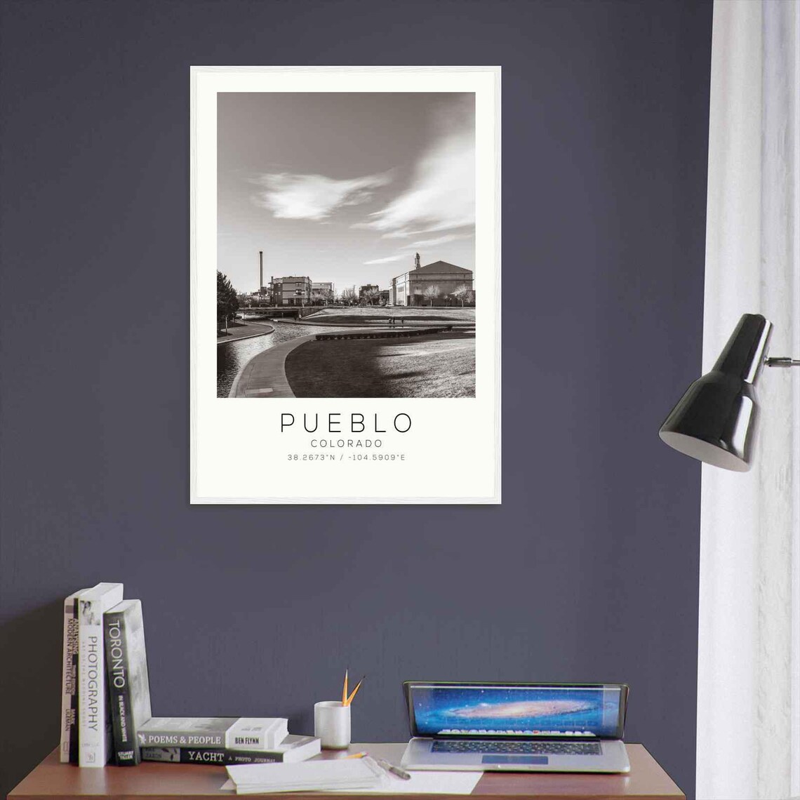Pueblo Colorado Riverfront Plaza Black and White Photo Poster - Image 3
