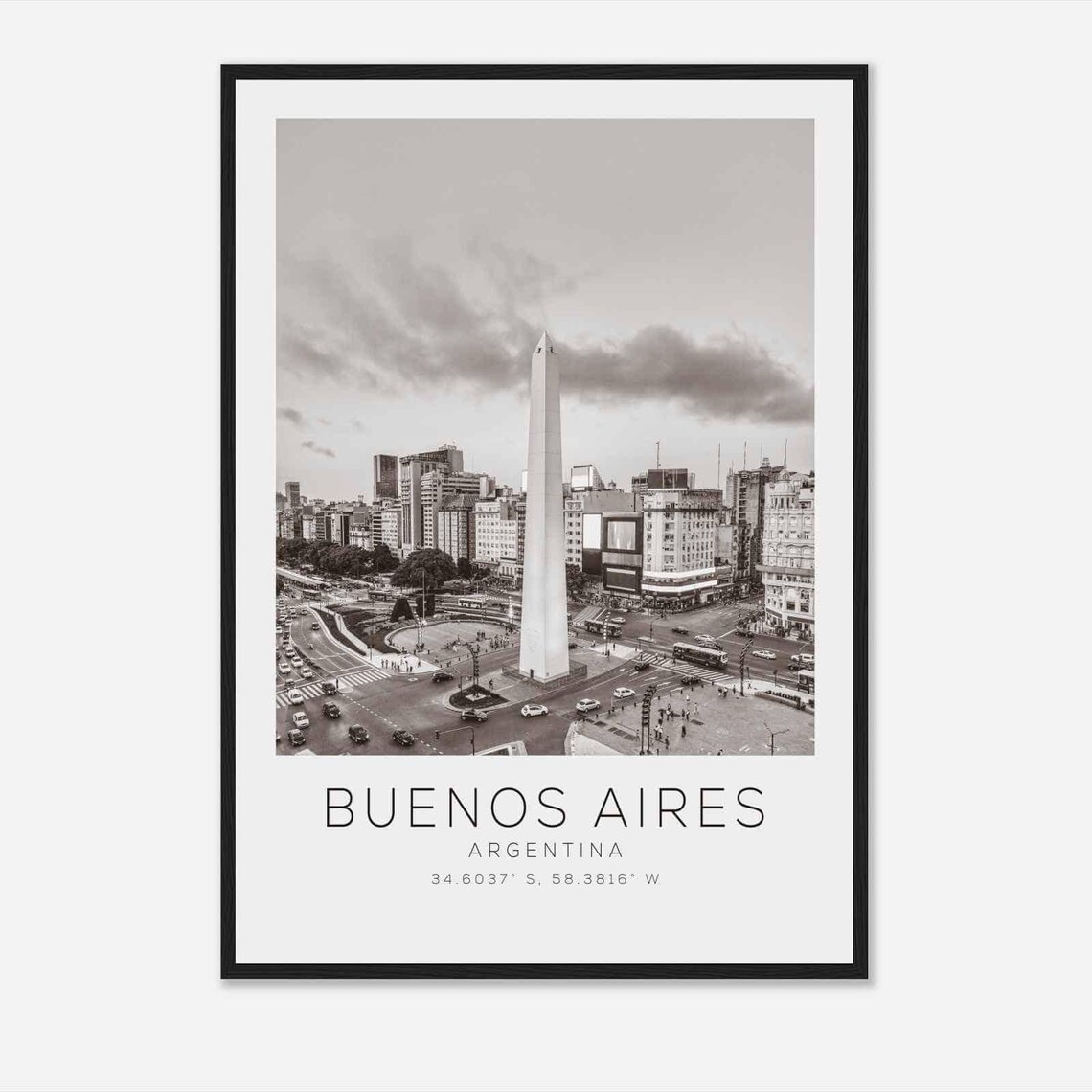 Buenos Aires Argentina Obelisk Avenue City View Black White Poster