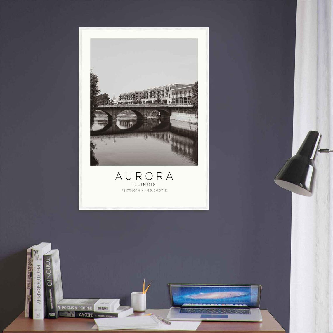 Aurora Illinois River Bridge Reflection Waterfront Photo Poster - Image 3