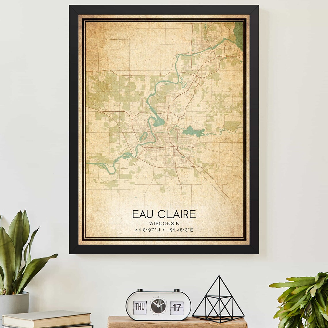Eau Claire Wisconsin Vintage City Street Map Home Decor Art Poster