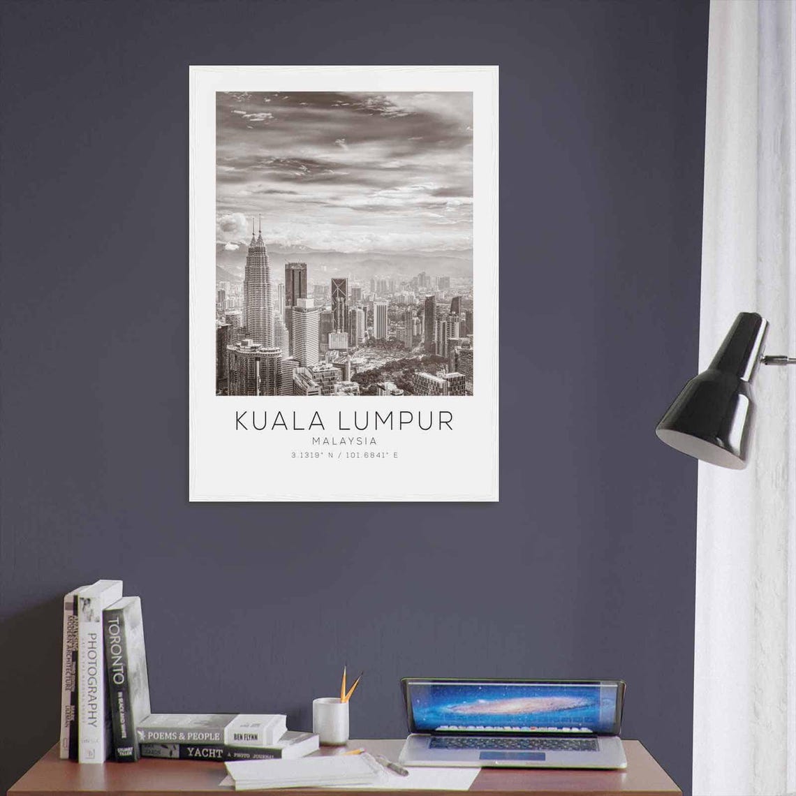 Kuala Lumpur Malaysia Black White Skyline Twin Towers Poster - Image 3