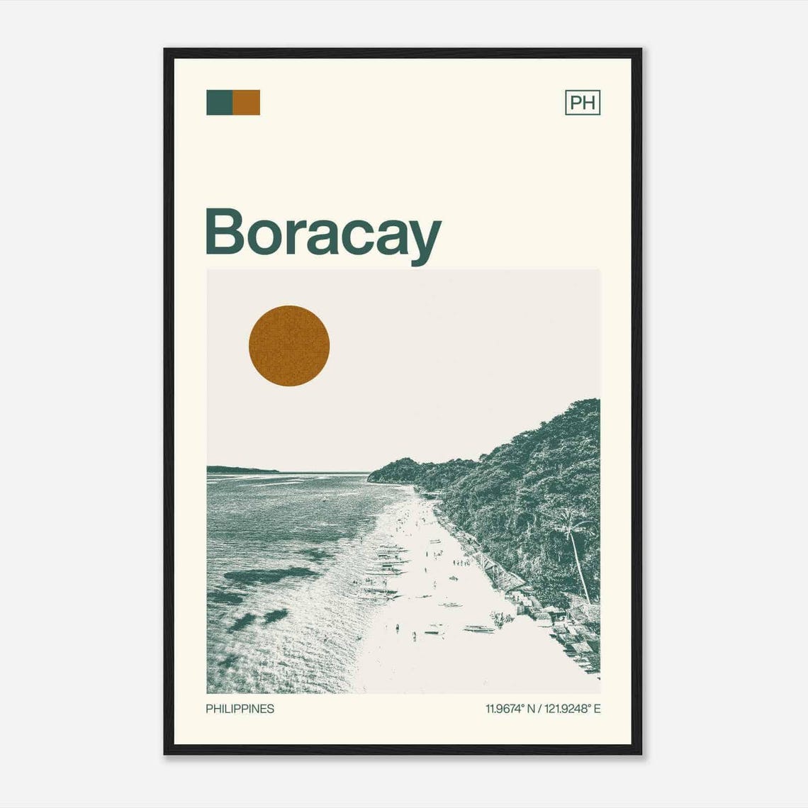 Boracay Philippines White Beach Aerial Vintage Travel Poster