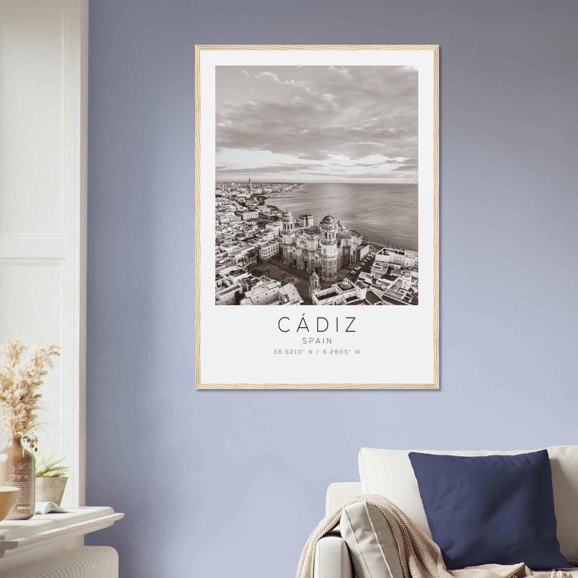 Cadiz Spain Aerial Cathedral Coastal City Black White Photo Poster - Image 2