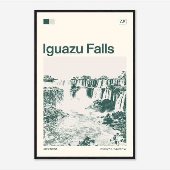 Iguazu Falls Argentina Minimalist Monochrome Travel Photo Poster