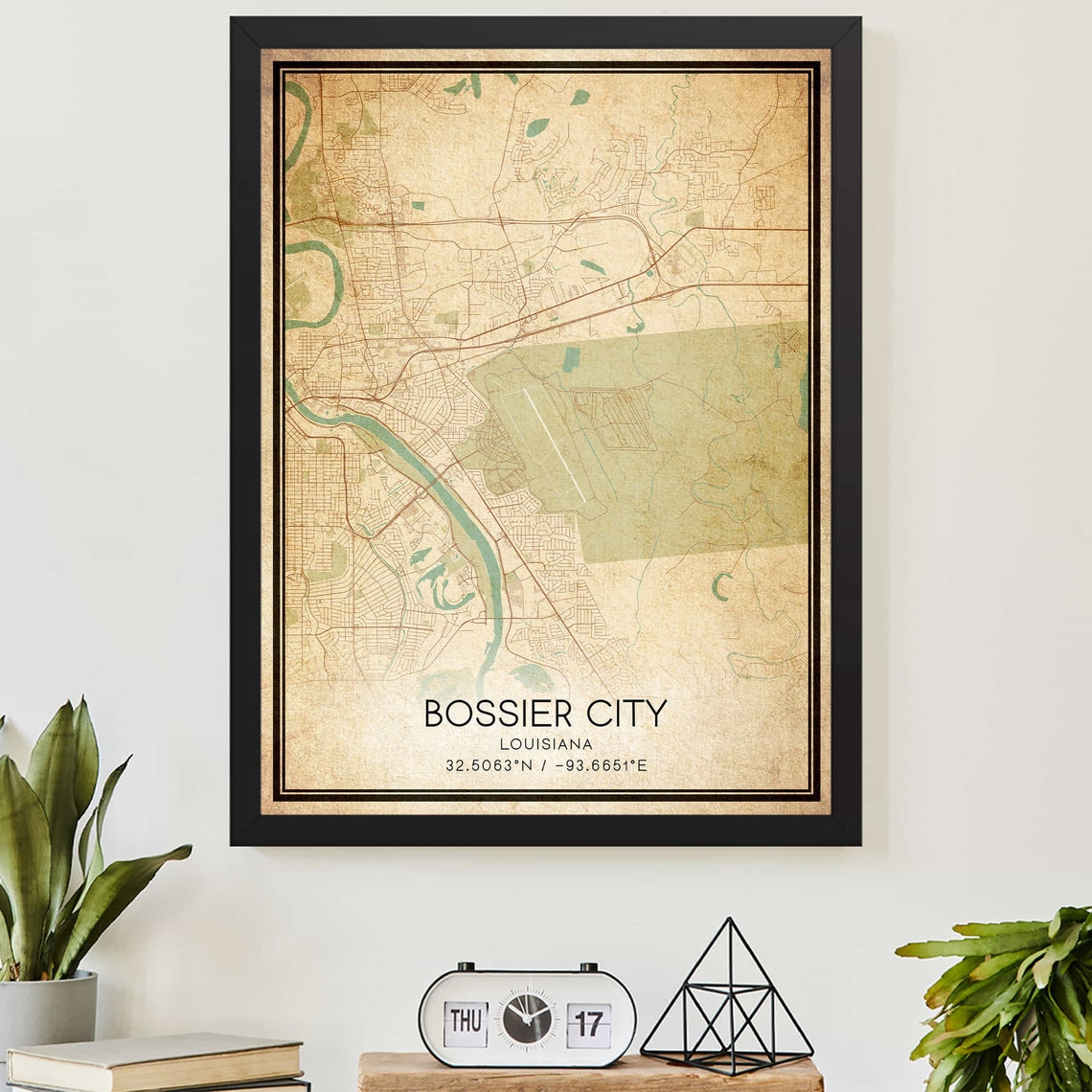 Bossier City Louisiana Vintage Map Coordinates Custom Art Poster