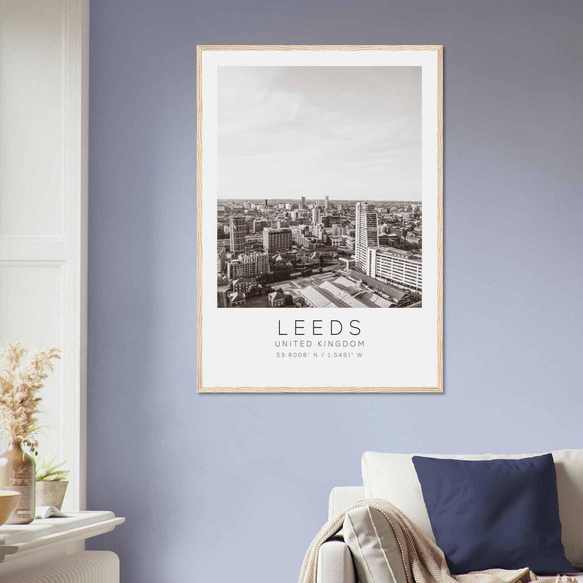 Leeds United Kingdom Black White Aerial City Skyline Travel Poster - Image 2