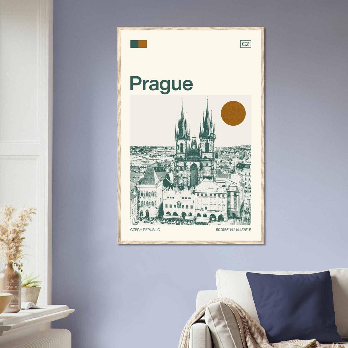 Prague Czech Republic Twin Spires Old Town Sun Duotone Travel Poster - Image 2