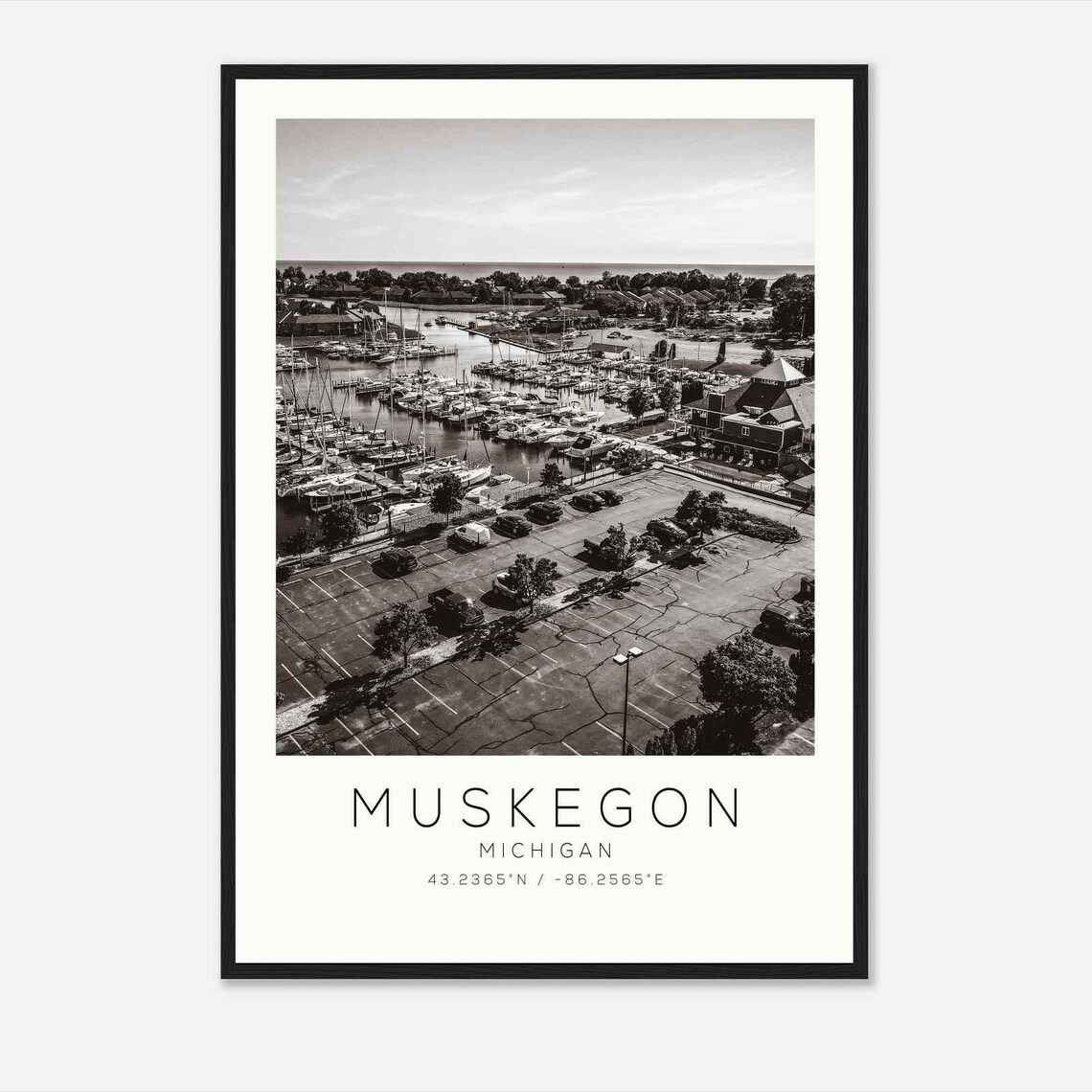 Muskegon Michigan Marina Harbor Aerial Minimalist Travel Poster