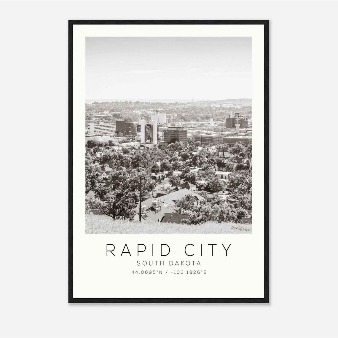 Rapid City South Dakota Downtown View Black and White Photo Poster