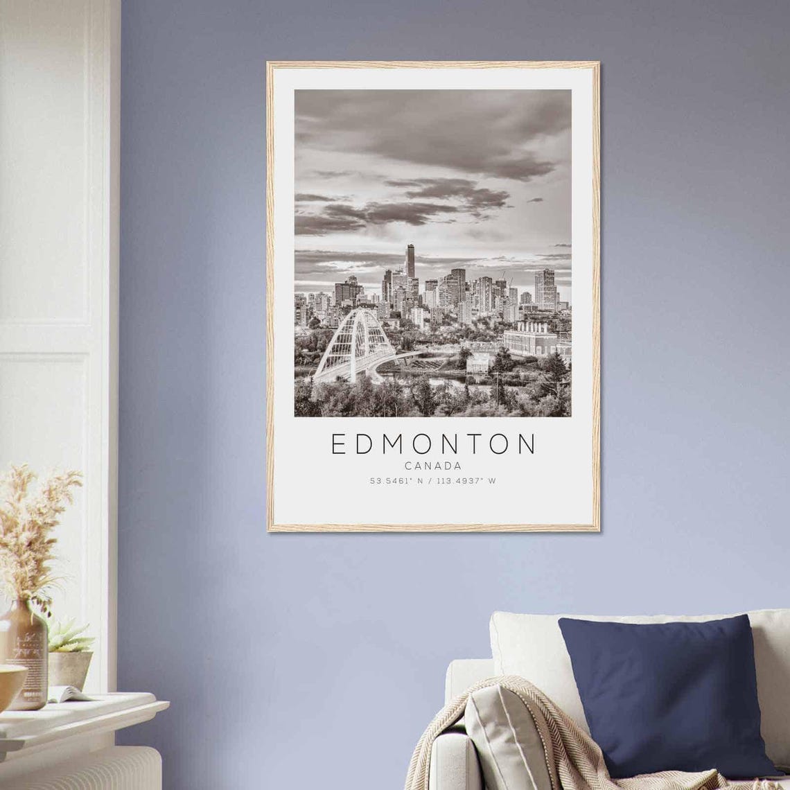 Edmonton Canada Black White Minimalist Skyline Bridge Poster - Image 2