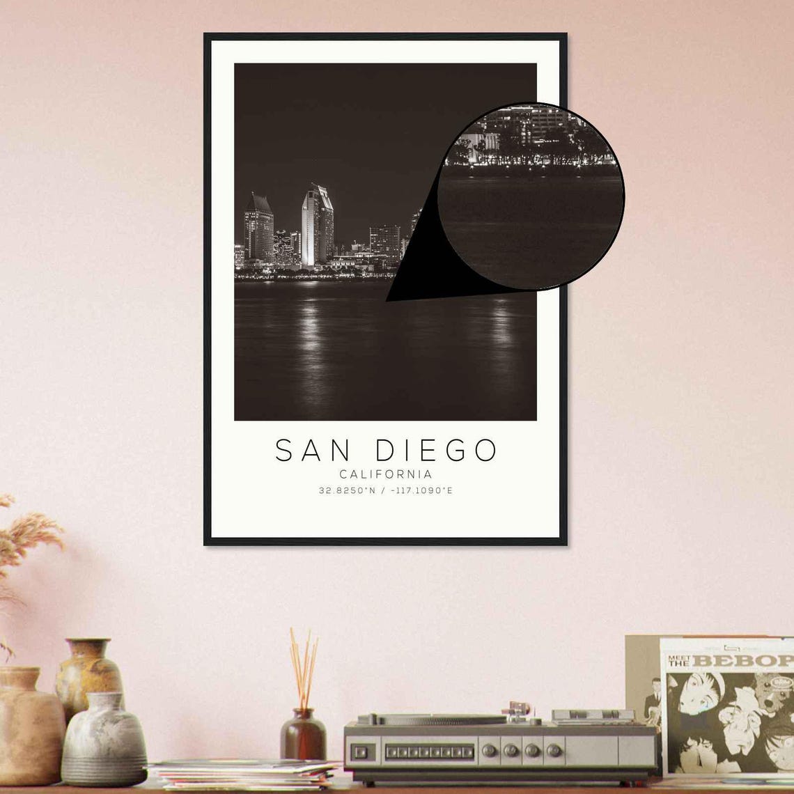 San Diego California Downtown Skyline Night Water Reflection Poster - Image 4