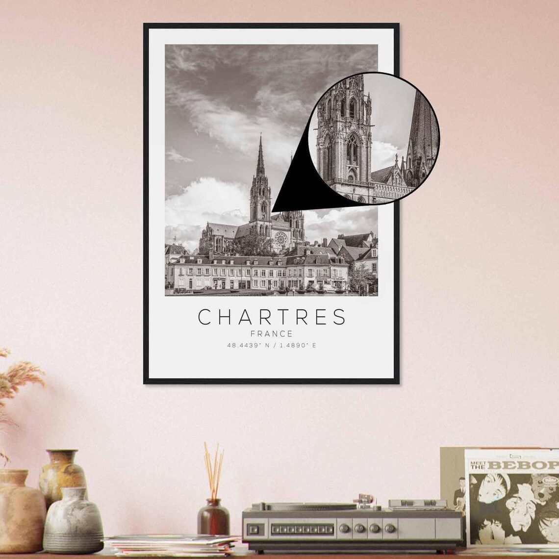 Chartres France Cathedral Twin Spires Black and White Travel Poster - Image 4