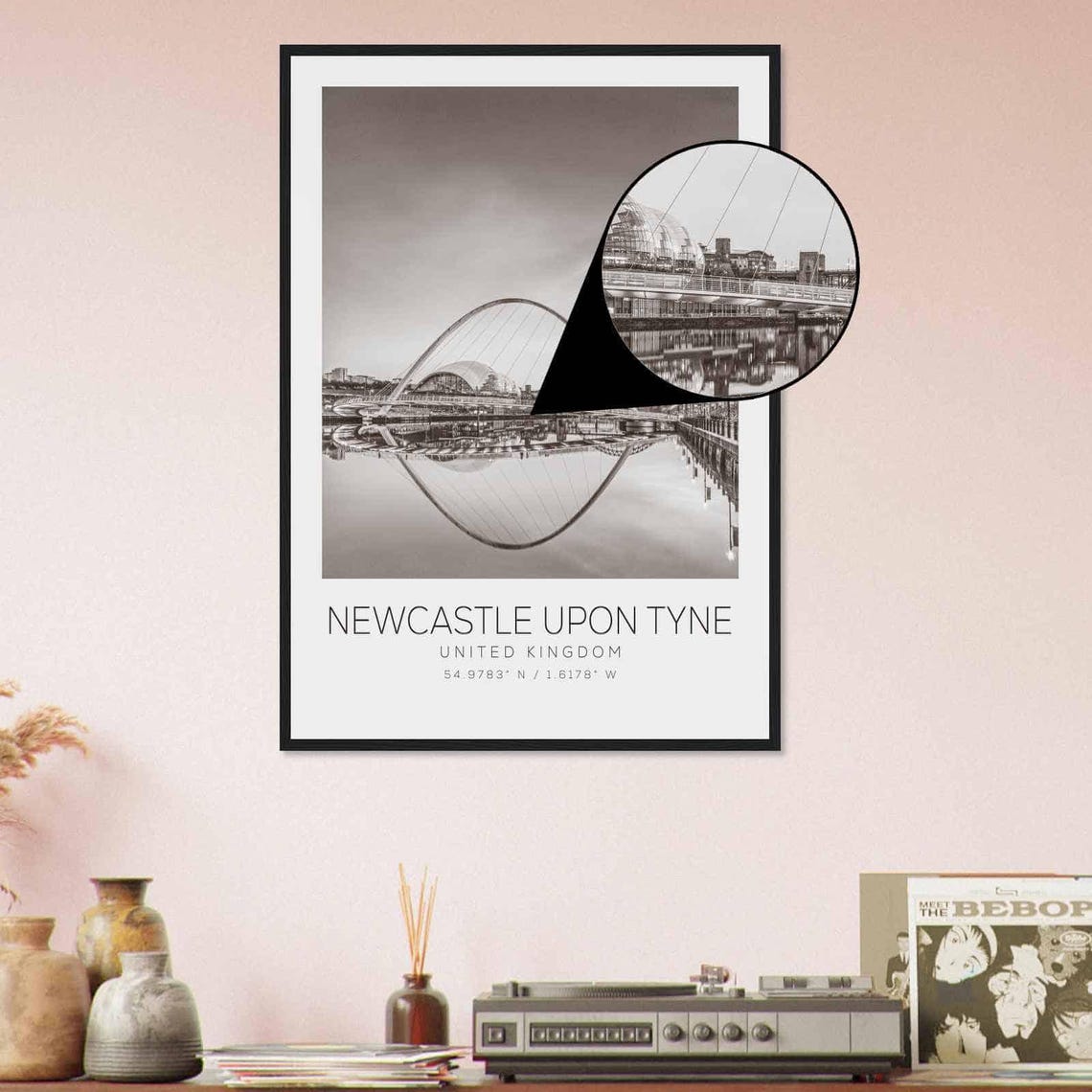 Newcastle Upon Tyne Millennium Bridge River Black White Photo Poster - Image 4
