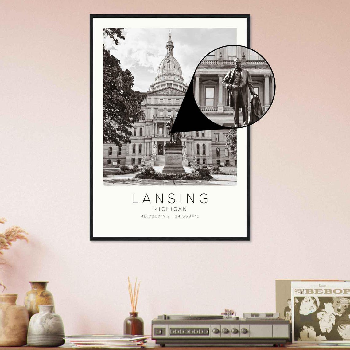 Lansing Michigan State Capitol Black And White Travel Photo Poster - Image 4