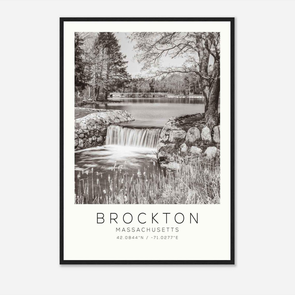 Brockton Massachusetts Stone Dam Waterfall Peaceful Pond Poster