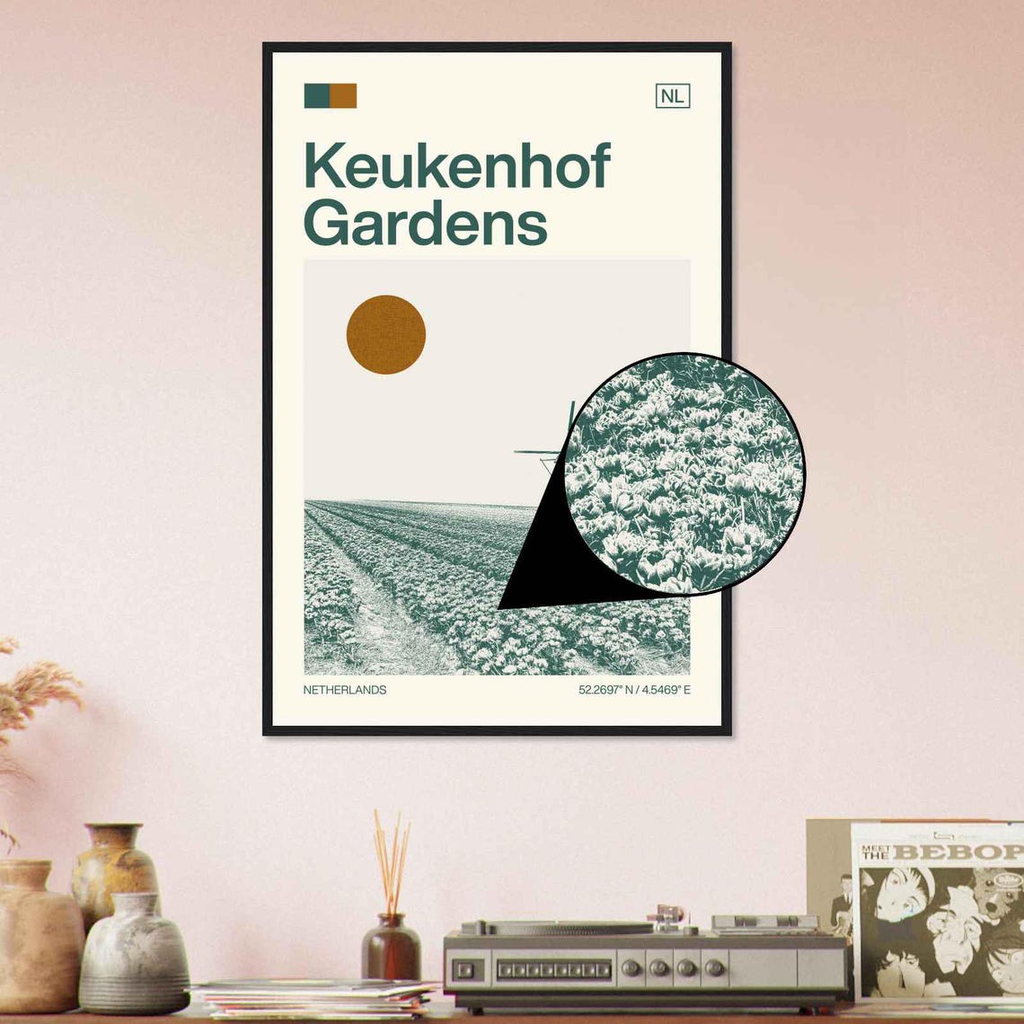 Keukenhof Gardens Netherlands Tulip Field Windmill Travel Art Poster - Image 4