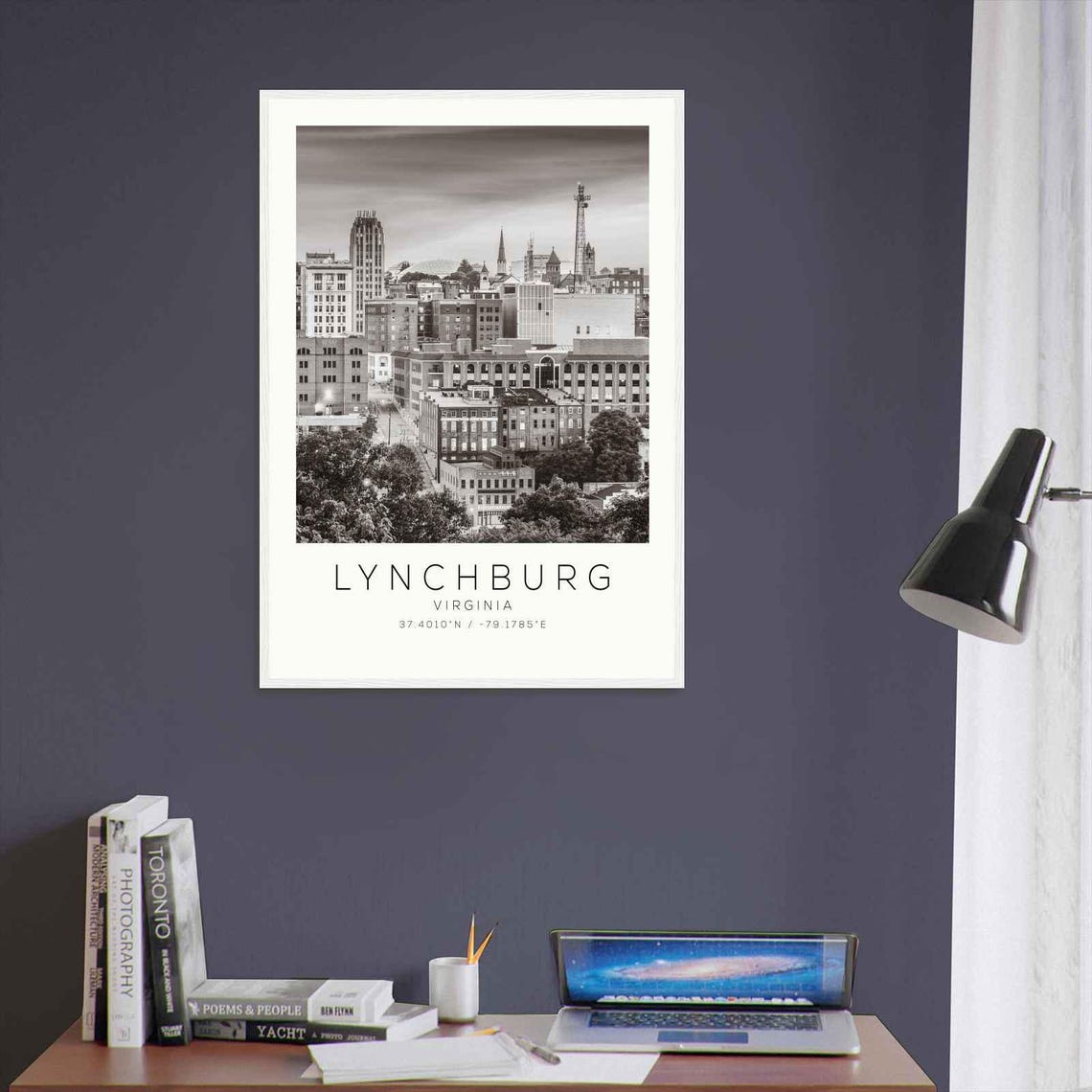 Lynchburg Virginia Downtown Skyline Dusk Black And White Poster - Image 3