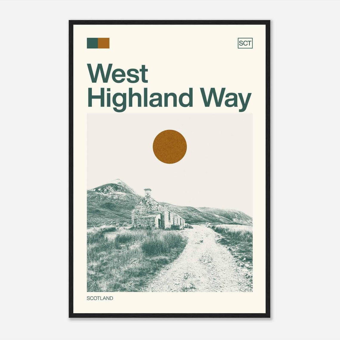 West Highland Way Scotland Trail Stone Cottage Vintage Travel Poster