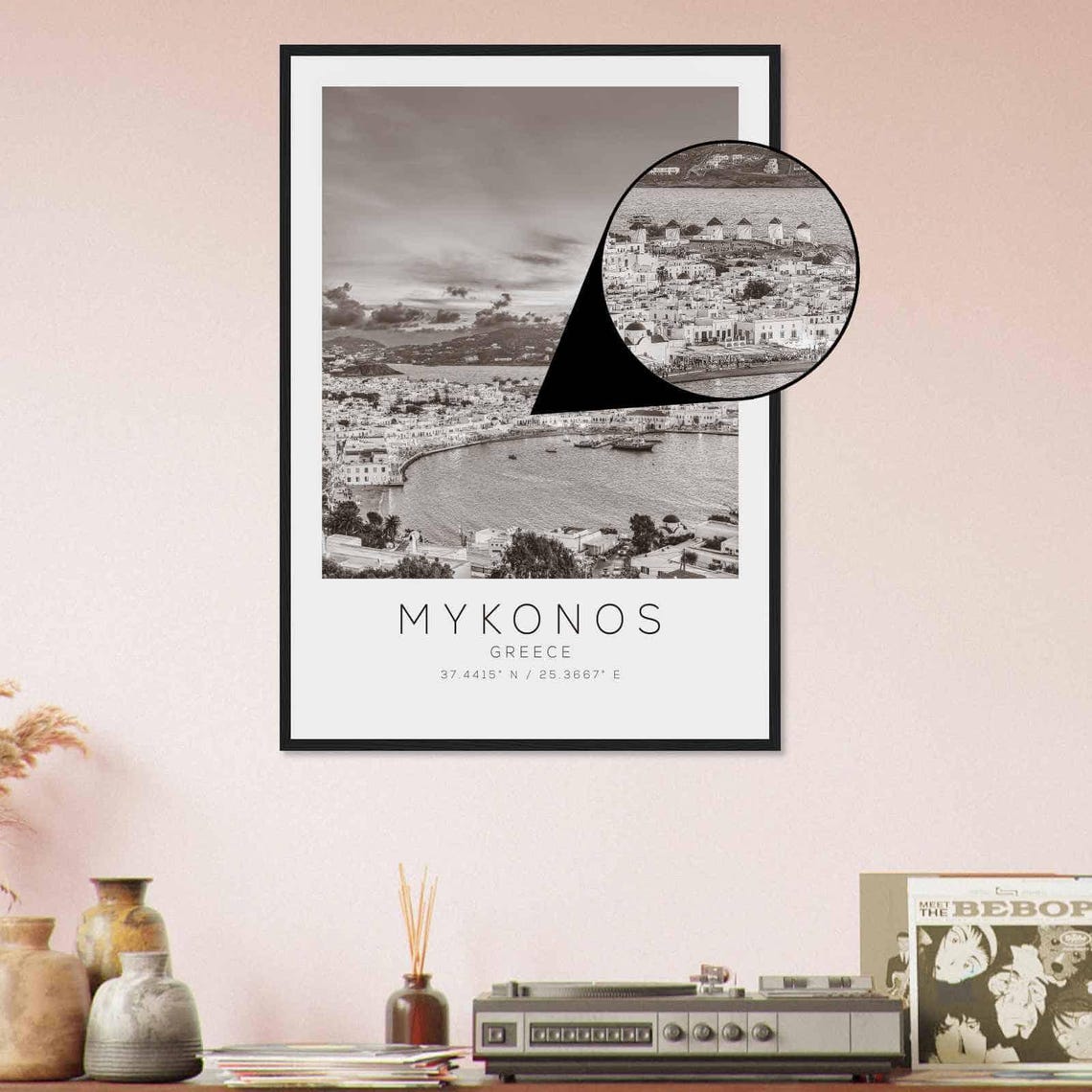 Mykonos Greece Whitewashed Harbor Town Black and White Photo Poster - Image 4