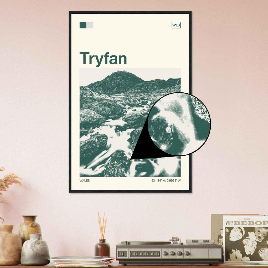 Tryfan Wales Mountain Stream Duotone Minimalist Travel Poster - Image 4