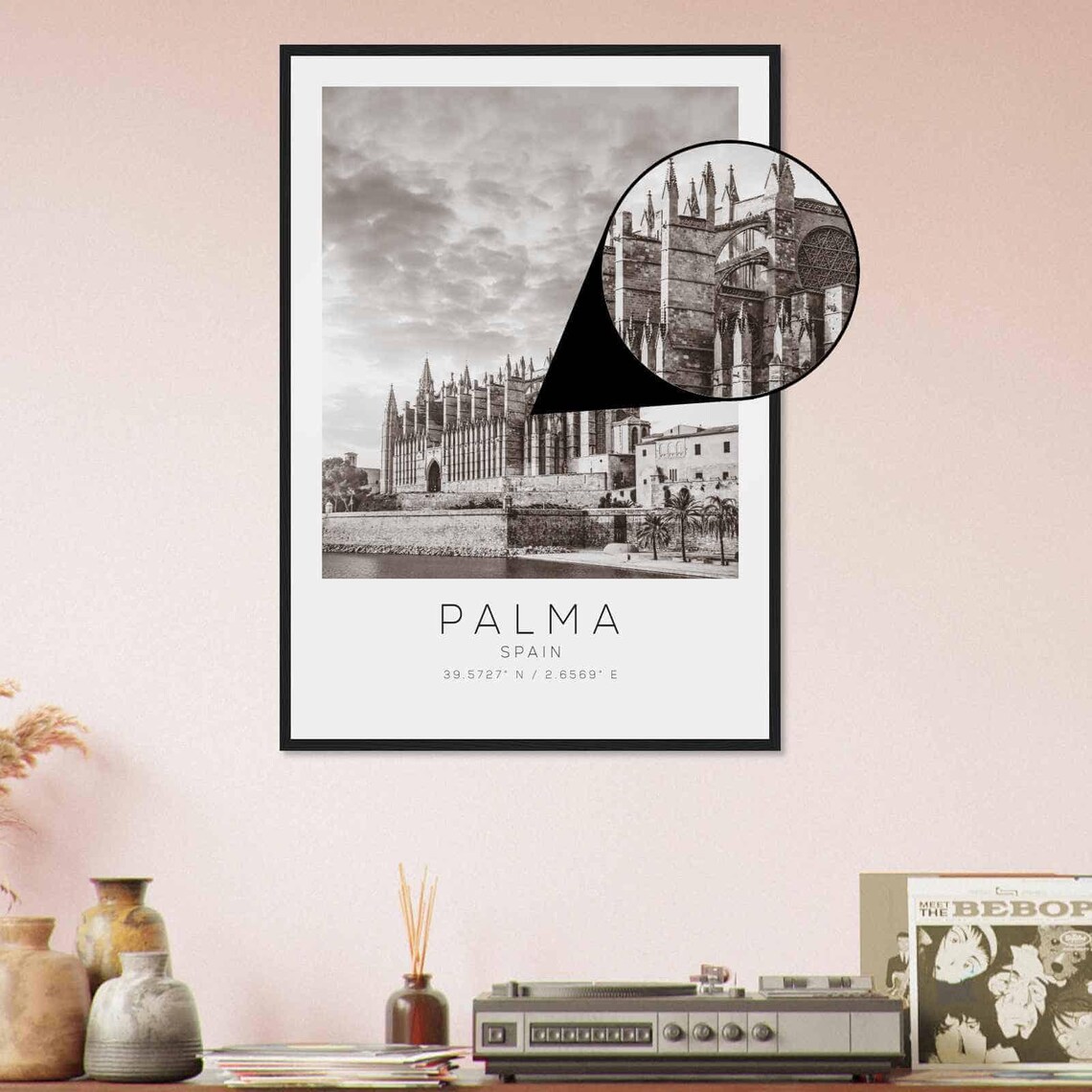 Palma Spain Gothic Cathedral Waterfront Black White Photo Poster - Image 4