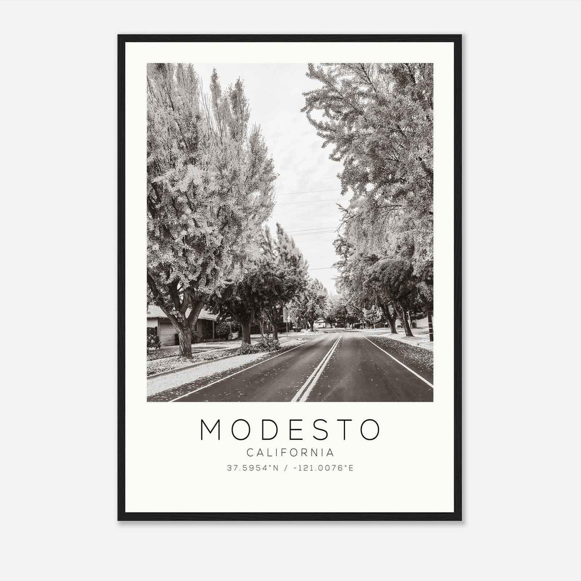 Modesto California Tree Lined Street Minimalist Travel Poster