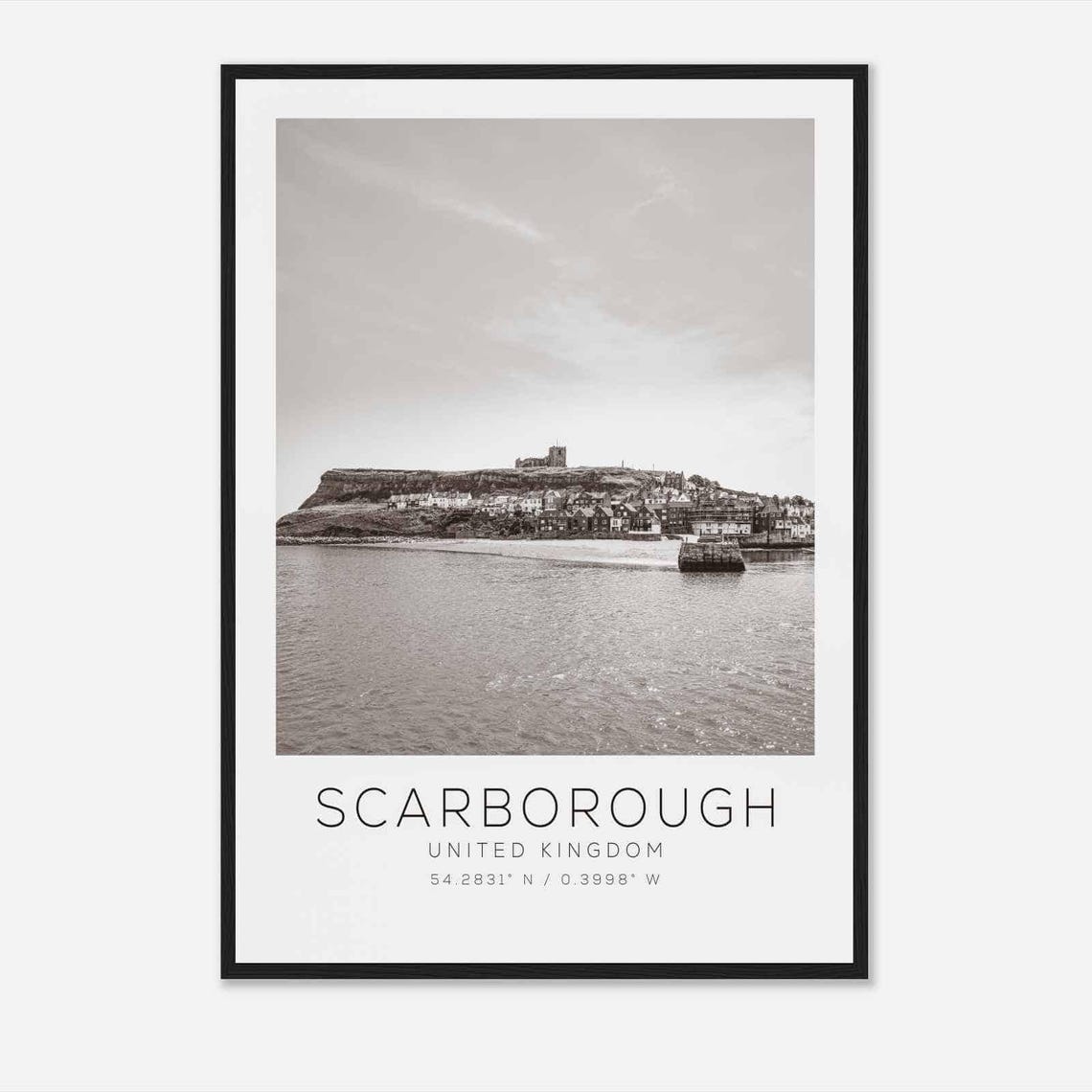 Scarborough United Kingdom Travel Photo Poster Bw Scarborough Travel Print Minimalist Travel Poster Print