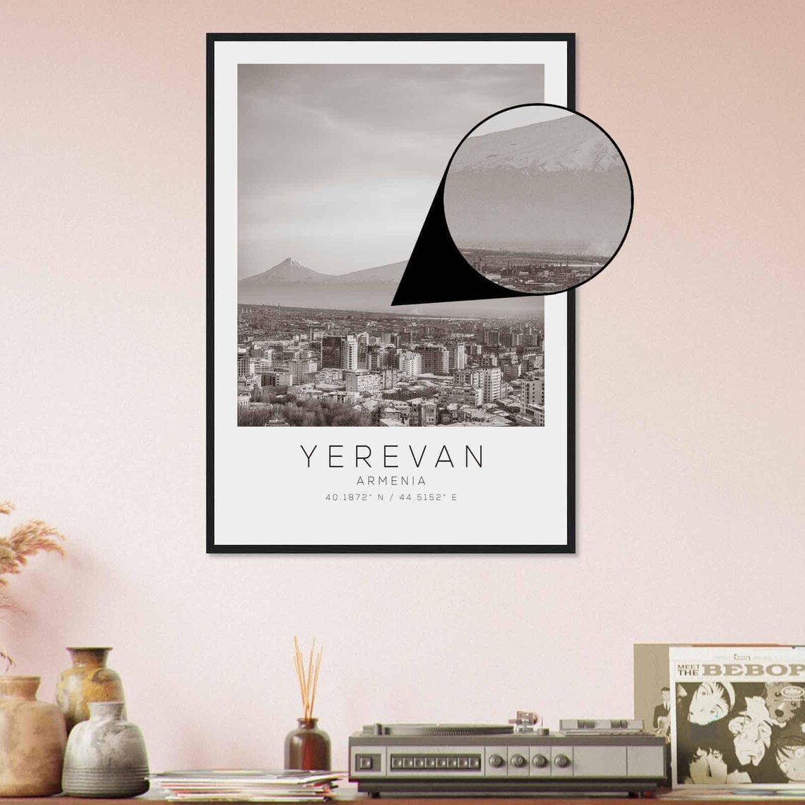 Yerevan Armenia Snowy Peaks Cityscape Black White Photo Poster - Image 4