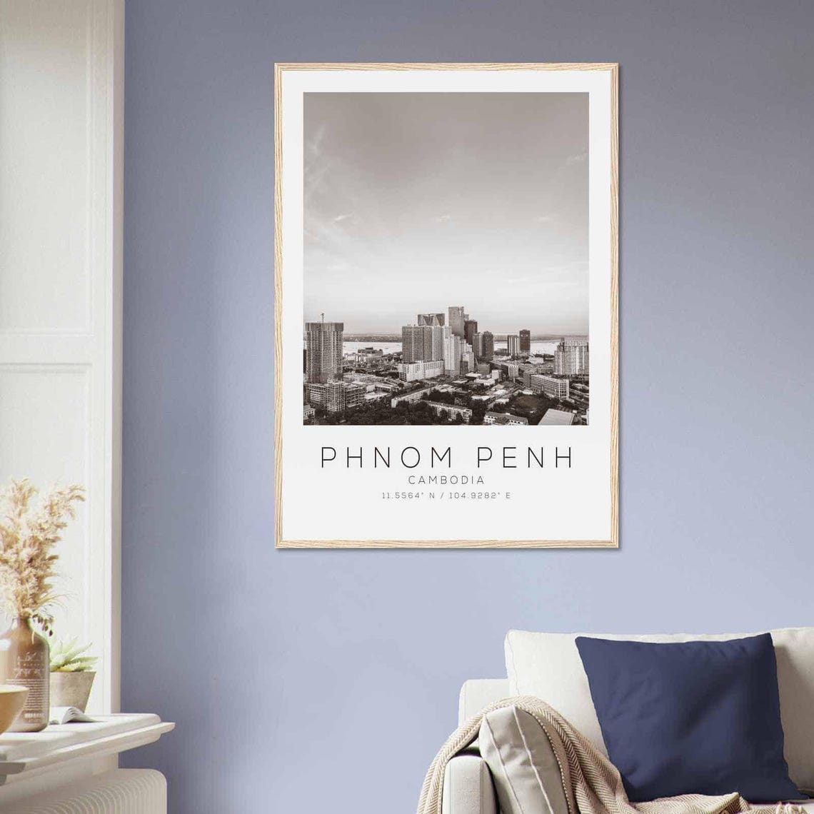 Phnom Penh Cambodia Skyline Riverside Black White Photo Poster - Image 2