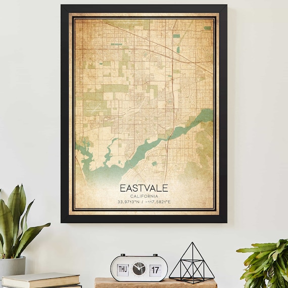 Eastvale California Vintage Map Poster City Streets Coordinates Art Gift